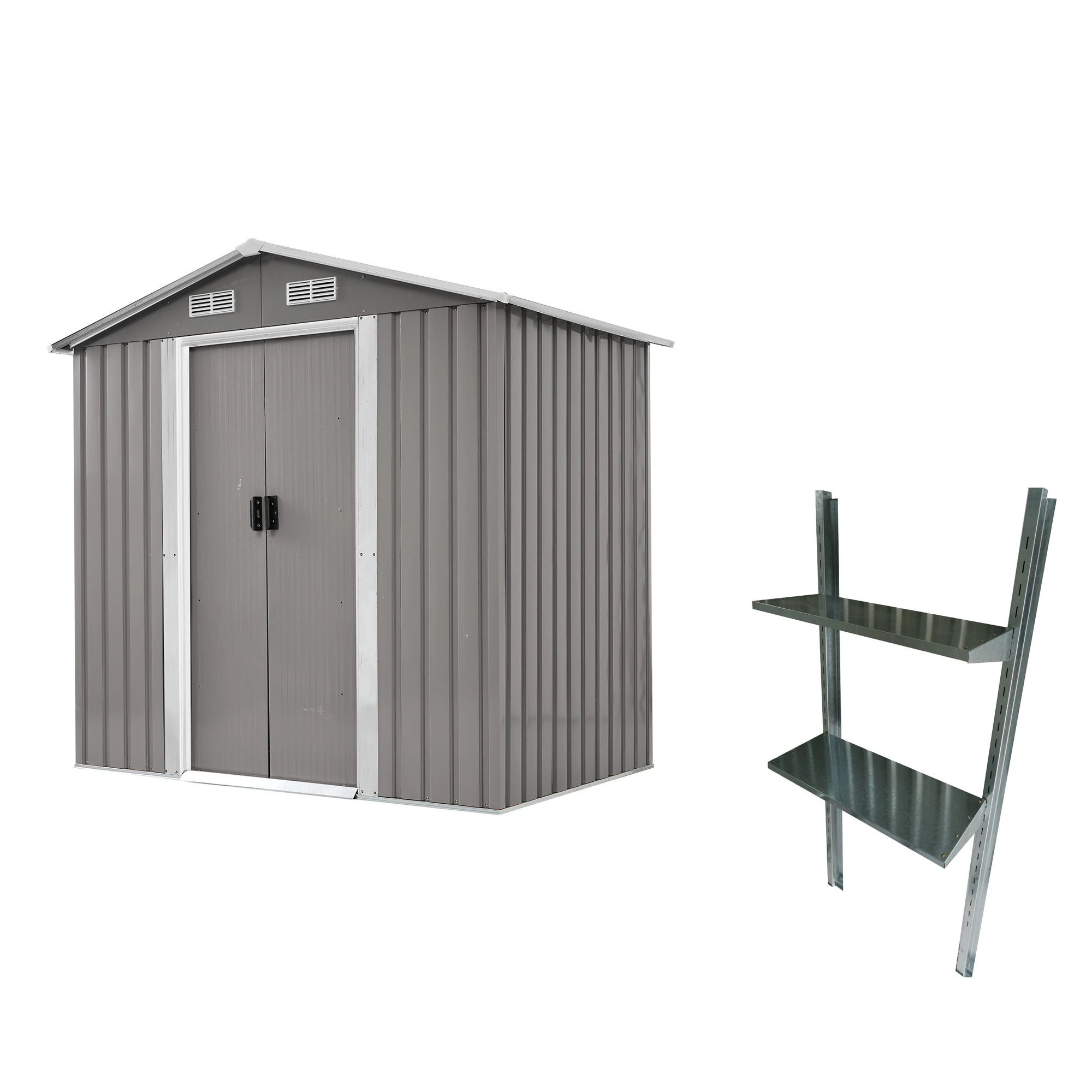 【国内発送】126 物置 屋外 スチール 倉庫 戸外収納庫 幅184*奥行き132*高196cm 可動棚付き 物置き おしゃれ 大型 収納庫 屋外物置 防さび ベランダ 防水 ドア 引戸 スチール物置