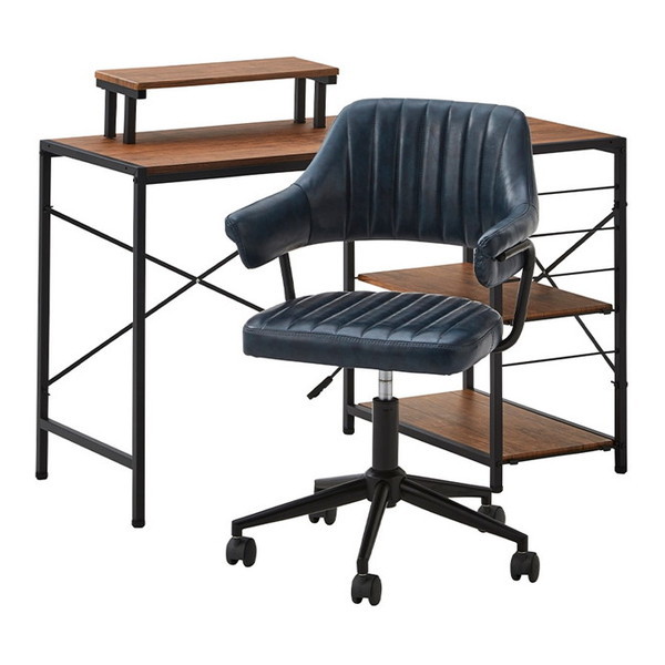 ホームテイスト SH-22-GVSET ヴィンテージ風 ガス圧昇降 デスクチェアセット WA/ネイビー メーカー直送