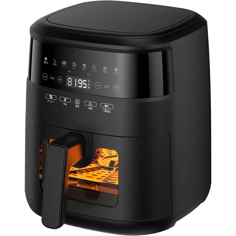 エアフライヤー 4.2L 大容量可視窓 1-4 人用非フライヤー 日本語レシピタッチパネルオイルフリーダイエット Nfryer マシン フライドフード 処理済みフード フライヤー ブラック