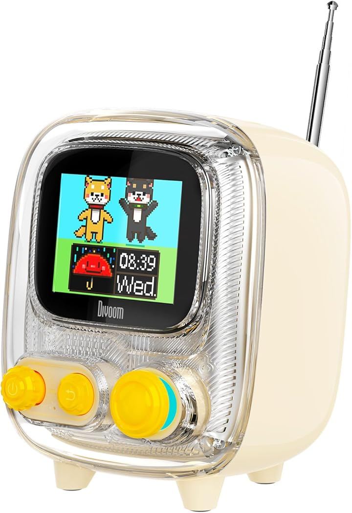 Tiivoo 2 ワイヤレススピーカー 強化された低音 レトロテレビ型 ピクセルアート 可愛い 小型 Bluetooth5.3/PC接続/MicroSDカード プレゼント (ホワイト)