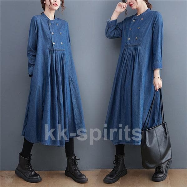 「新品」48h激安挑戦デニムワンピース レディース 30代40代50代 キレイめ 長袖 オシャレ 着痩せ 大きいサイズ ゆったりシルエット シンプルで洗練されたスタイル