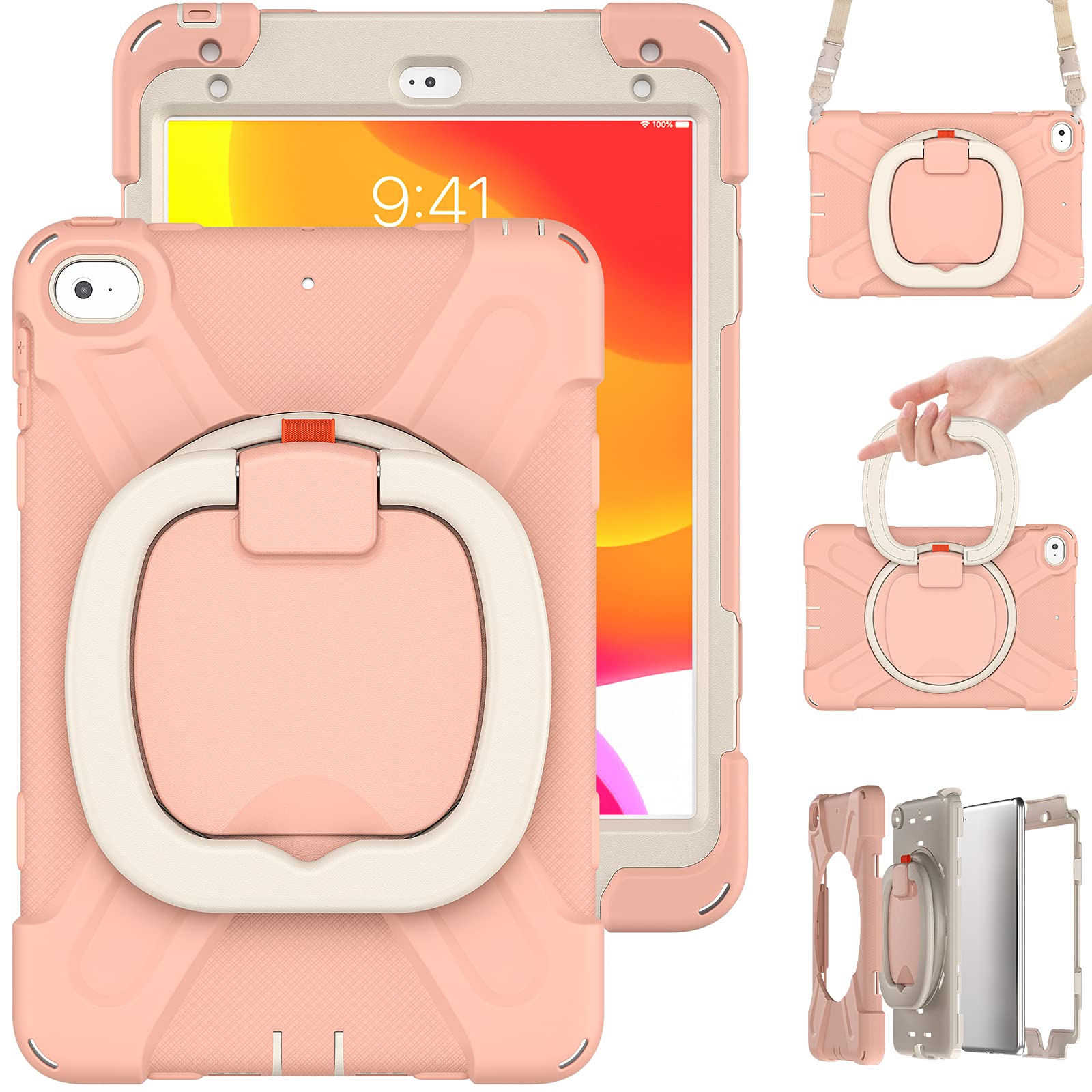 iPadケース 360回転持ち手 耐衝撃 ペンシル収納 頑丈 キッズ かわいい 子供 子ども 持ち手付き 肩掛け 斜め掛け アイパッド iPad カバー 横置き 縦置き可能 可愛く丈夫スタンド ハン