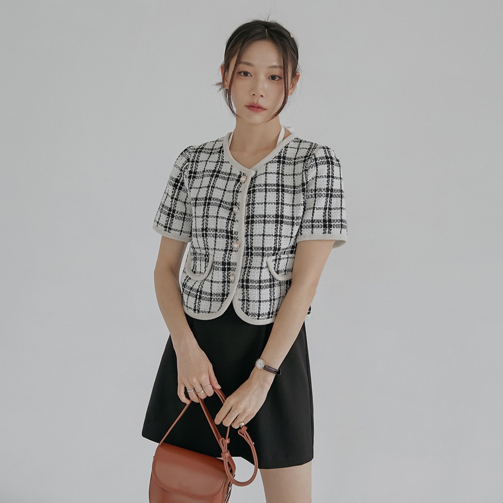 ブランライニングパールツイード1/2ジャケット