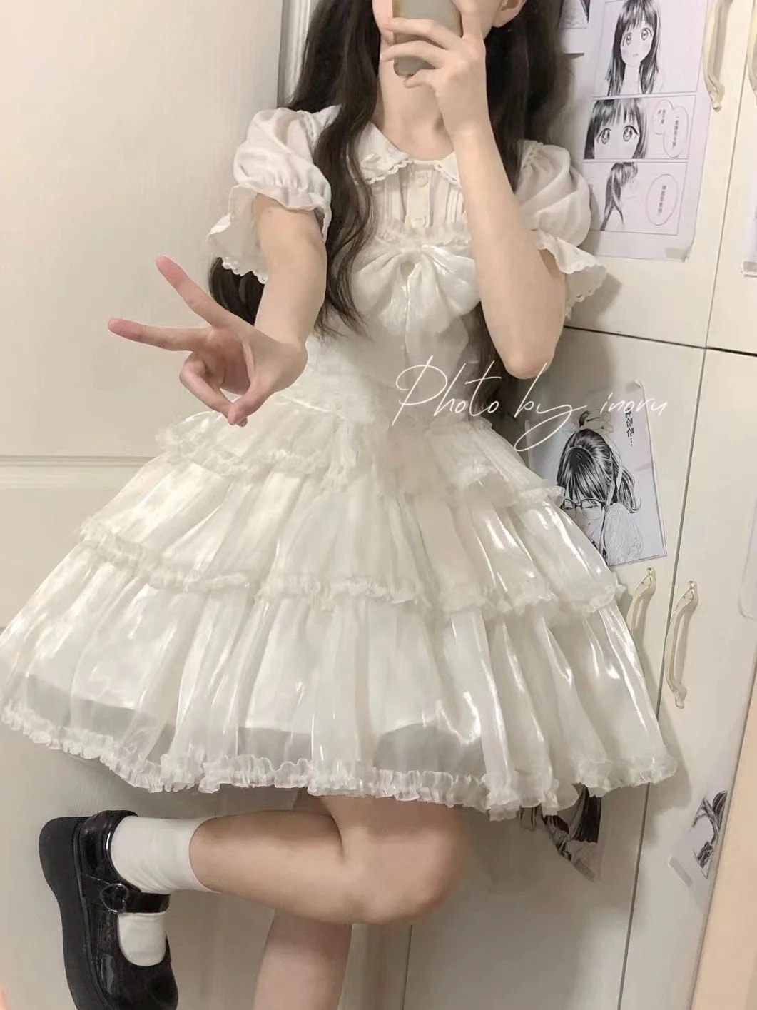 ロリータドレス 百掛け 二点セット ワンピース 蝶結び シャツ+可愛らしい キャンパス風