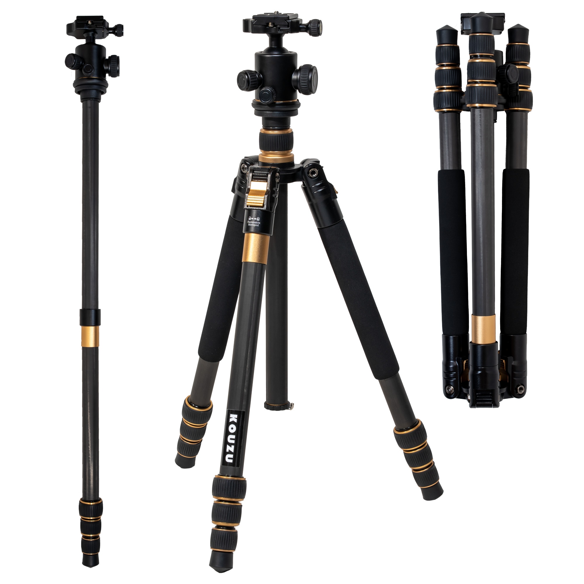 三脚 カーボン カメラ三脚 雲台セット コンパクト 超軽量 4段 トラベル KQ254C KC02 1.66kg 168cm 25mmパイプ径 10Kg耐荷重 収納43cm