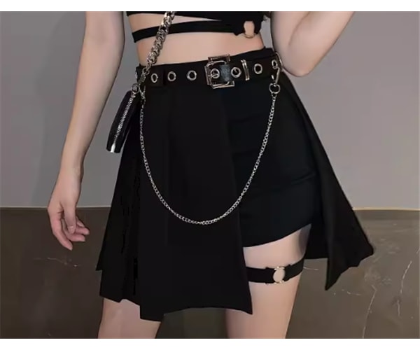 レディース スカート ショートスカート プリーツスカート ミニスカート ミニ ショート アシンメトリー 左右非対称 イレギュラー 不規則 スリム 細身 Aライン プリーツ ベルト ハイウエスト 異国風