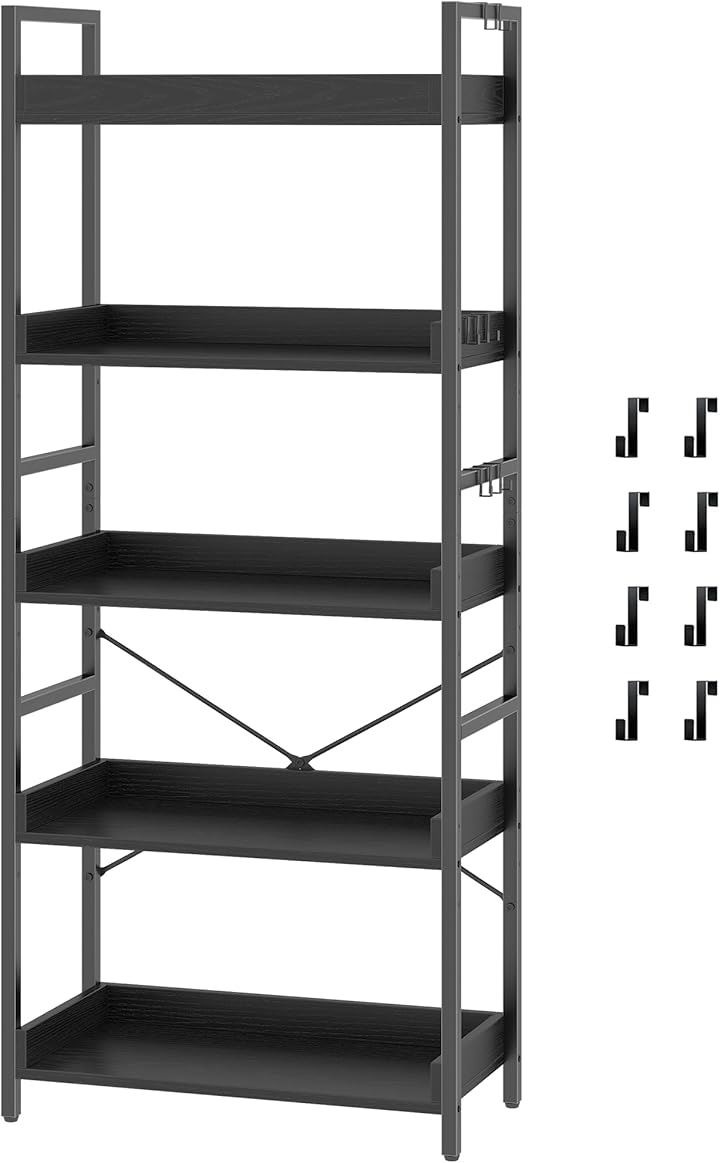 ラック キッチンラック 棚 おしゃれ 収納ラック オープンシェルフ 本棚 幅60 オープンラック ディスプレイラック 木製ラック 食器棚 スリム アイアンラック(ブラック, 5段) 8,316円