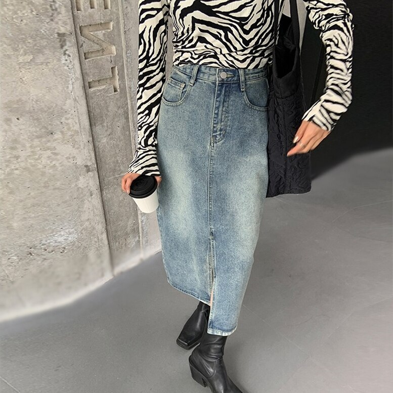 レディース フロントスリットデニムスカート スカート ボトムス ロングスカート ペンシルスカート デ