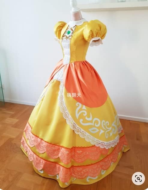 実物撮影（ウィッグ靴追加 ） ワンピース お姫様 デイジー姫 マリオ Princess コスプレ衣装