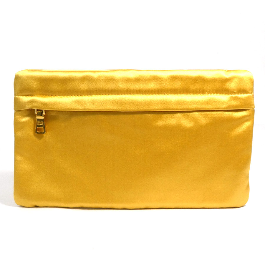 プラダ PRADA ポーチ サテン イエロー ユニセックス r10929a