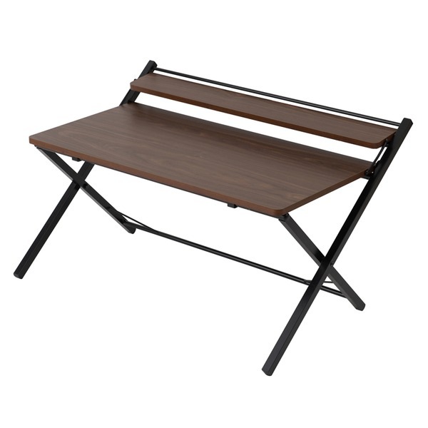 [2個セット]棚付折りたたみワークデスク（ロータイプ/ブラウン） 幅80cm 折りたたみ式/テーブル/机/木目/収納/テレワーク/PCデスク/パソコンデスク/モダン/おしゃれ/業務用/NK-566