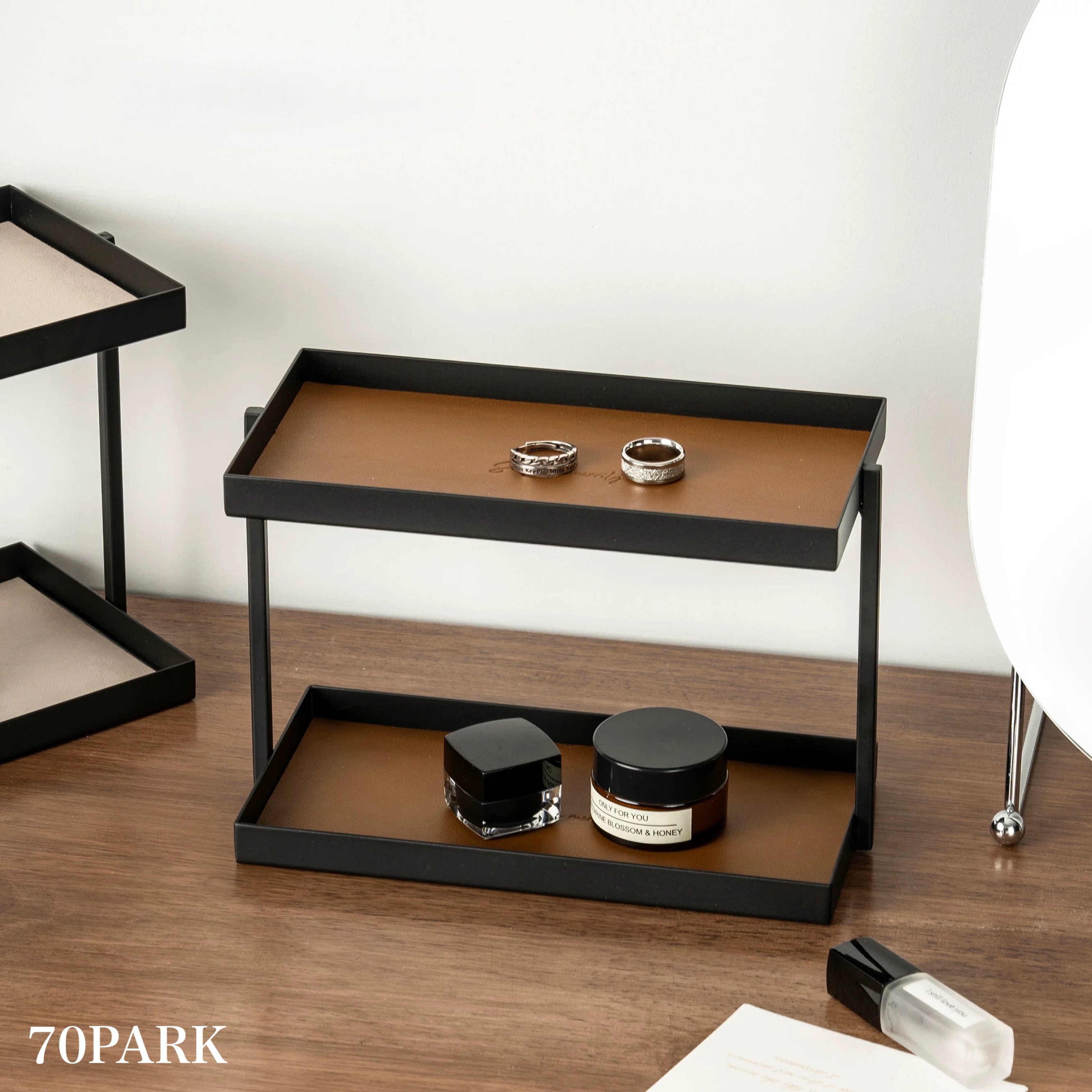 アイアン レザー 長方形 シンプル 二段 トレイ 全3色 おしゃれ 韓国インテリア 韓国雑貨 韓国っぽ 北欧インテリア 北欧 インテリア雑貨 韓国 70PARK