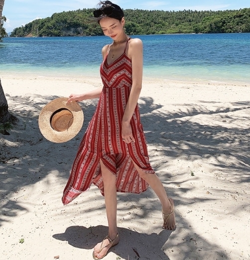 【取寄：納期2週間】リゾートワンピース レディース エスニック キャミワンピース リゾート 夏 マキシ丈ワンピース ロング丈 スリット バックコンシャス 20代 30代 ビーチ リゾートワンピース 6,703円