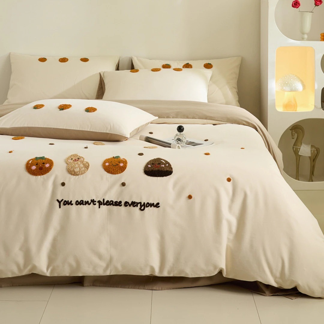 キュートスタイル長綿ベッド4点セット純綿掛け布団カバータオル刺繍綿シーツ