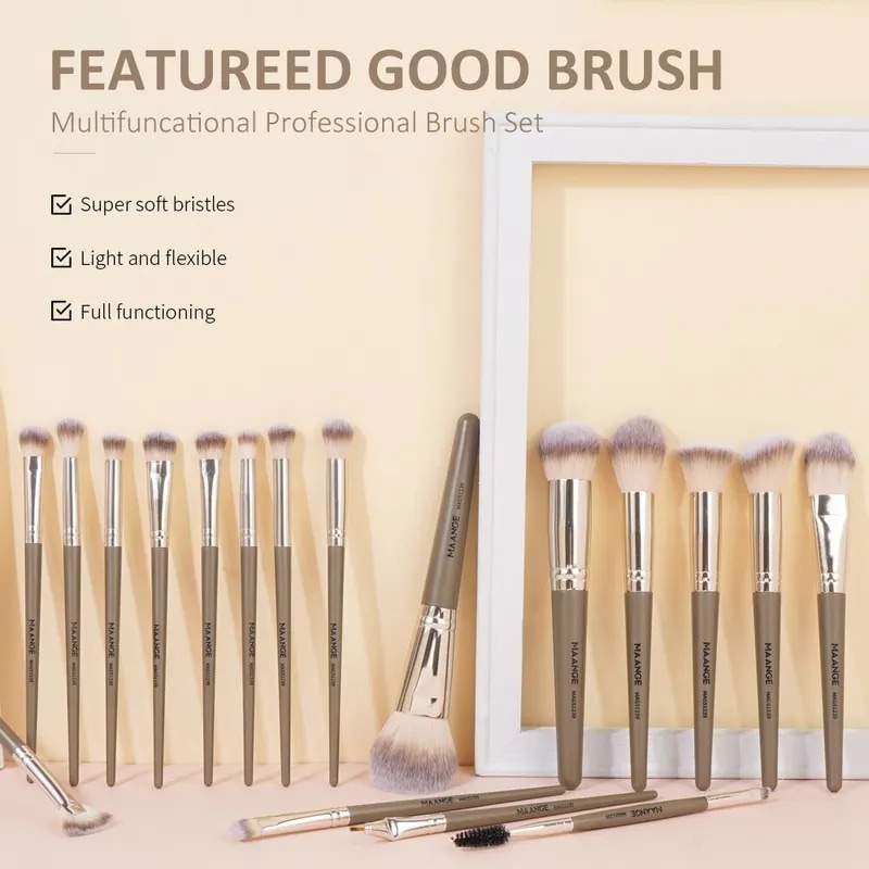 Maange-プロのメイクアップブラシセット,化粧道具,やわらかい毛パウダー,フェイス & フェイシャルケア,18個