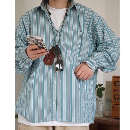 ストライプ シャツ メンズ 長袖 トップス カジュアル 通勤 紳士服 秋服 ライトアウター スリム ワイシャツ ボーダー柄 おしゃれ 人気 敬老の日