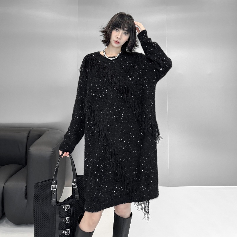 【J.Fashion】 2025秋 ロングニット キラキラ ニットワンピース セーター おしゃれ レディース 関連商品購入可能 メガ割