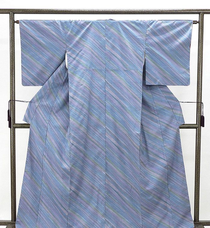 紬 正絹 斜段ぼかし模様 身丈164cm 裄丈63.5cm 紬 リサイクル 着物 カジュアル d4035