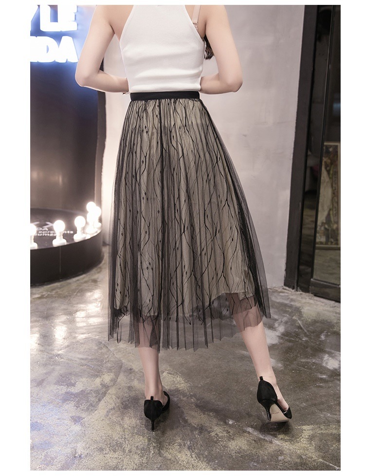 3110.ミモレ丈チュールプリーツスカート（ブラックアプリコット）