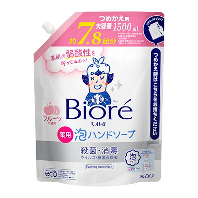 他サイト： ビオレｕ 泡ハンドソープ フルーツ つめかえ用 1.5Ｌ【医薬部外品】の商品画像