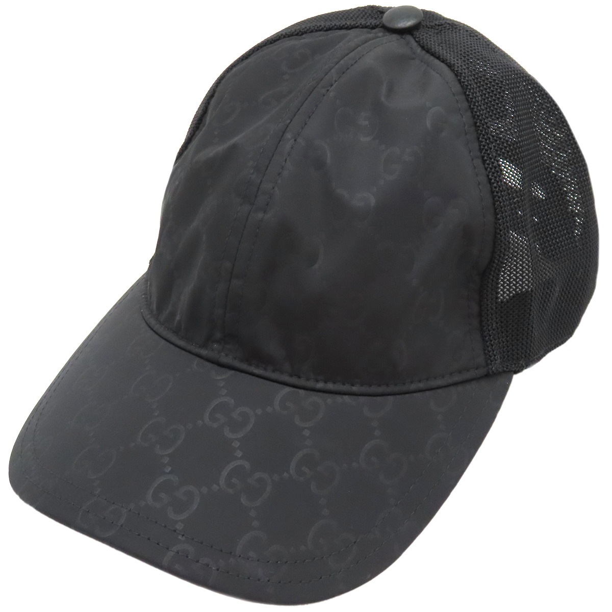 グッチ GUCCI キャップ GG柄 ナイロンメッシュ ナイロン ブラック S ＃57 黒 510950【中古】