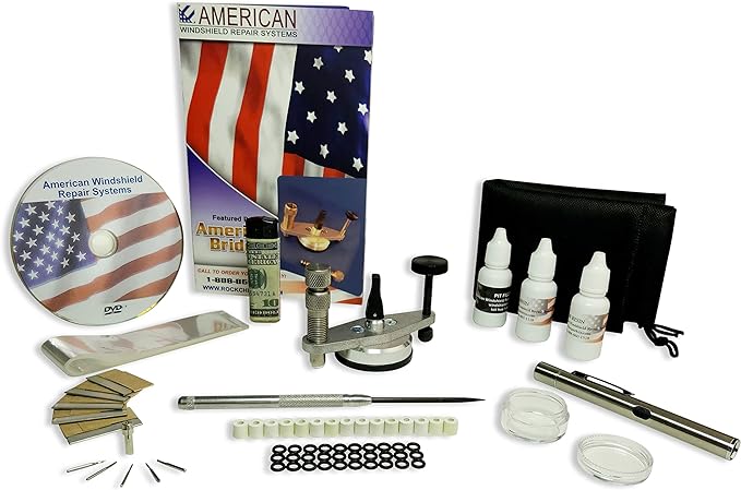 フロントガラス修理キット - American Essentials プロフェッショナルフロントガラスロックチップ修理キット - ガラス修理レジンとピットフィラー付き 100回修理用 - ひび割れたガ