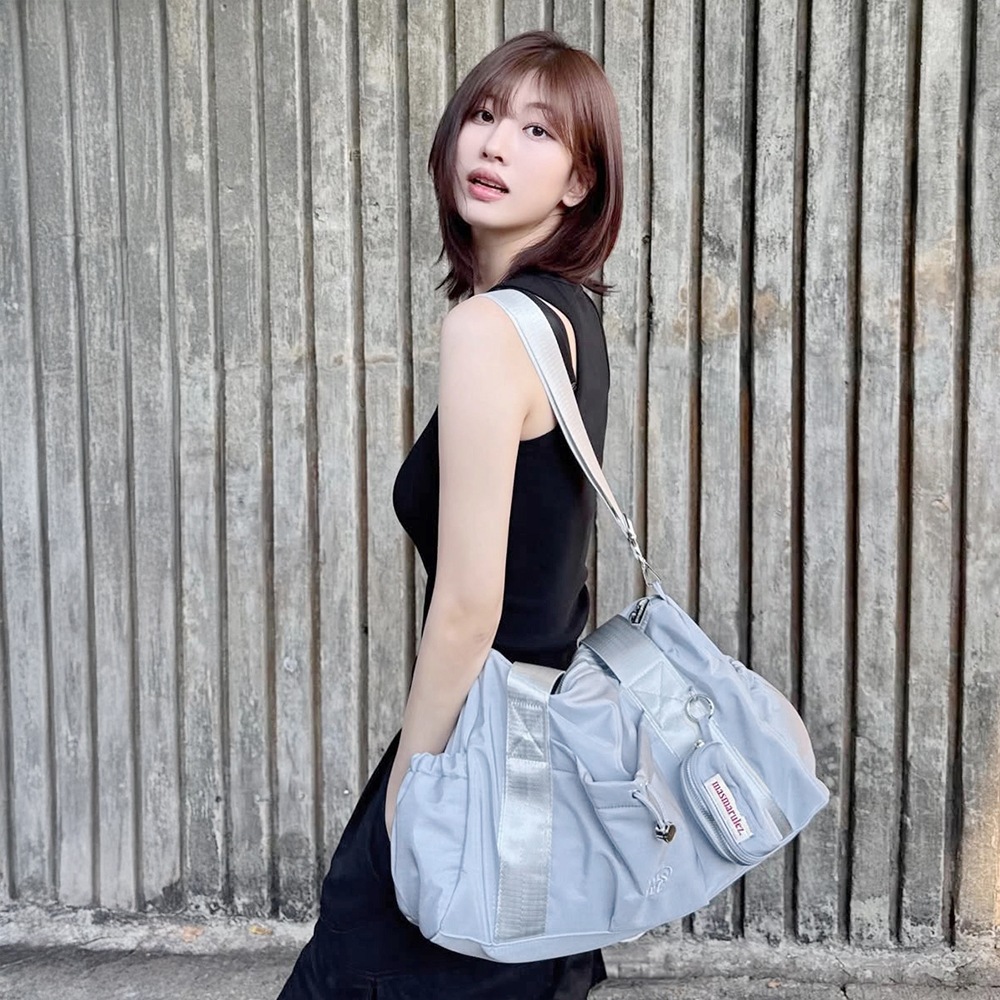 Marmarules [ポーチセット] 光沢ショルダーダッフルバッグ_ミストブルー