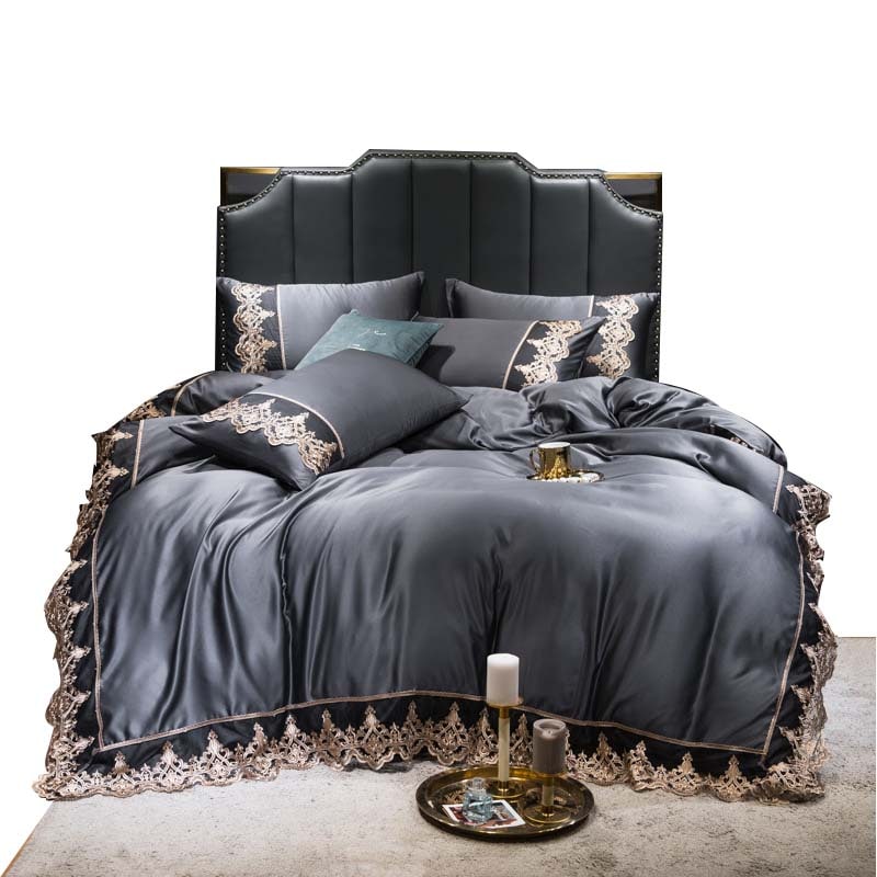 高級 レース寝具セットサテン布団カバー セットフラットシート ジッパー クイーンキングホーム