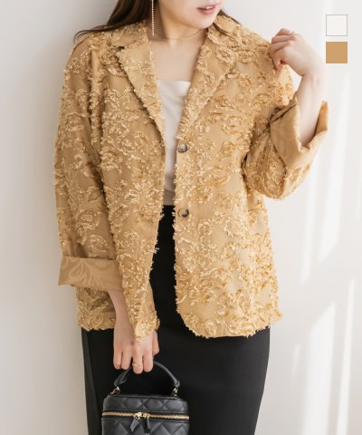 大きいサイズ レディース LL 3L 4L XL XXL XXXL フリンジジャガードテーラードジャケット