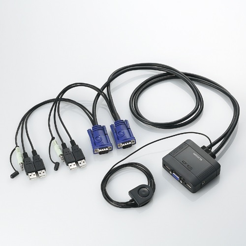 KVMスイッチ USB VGA スピーカー 手元スイッチ 2台 オーディオ切替 KVM-KUS