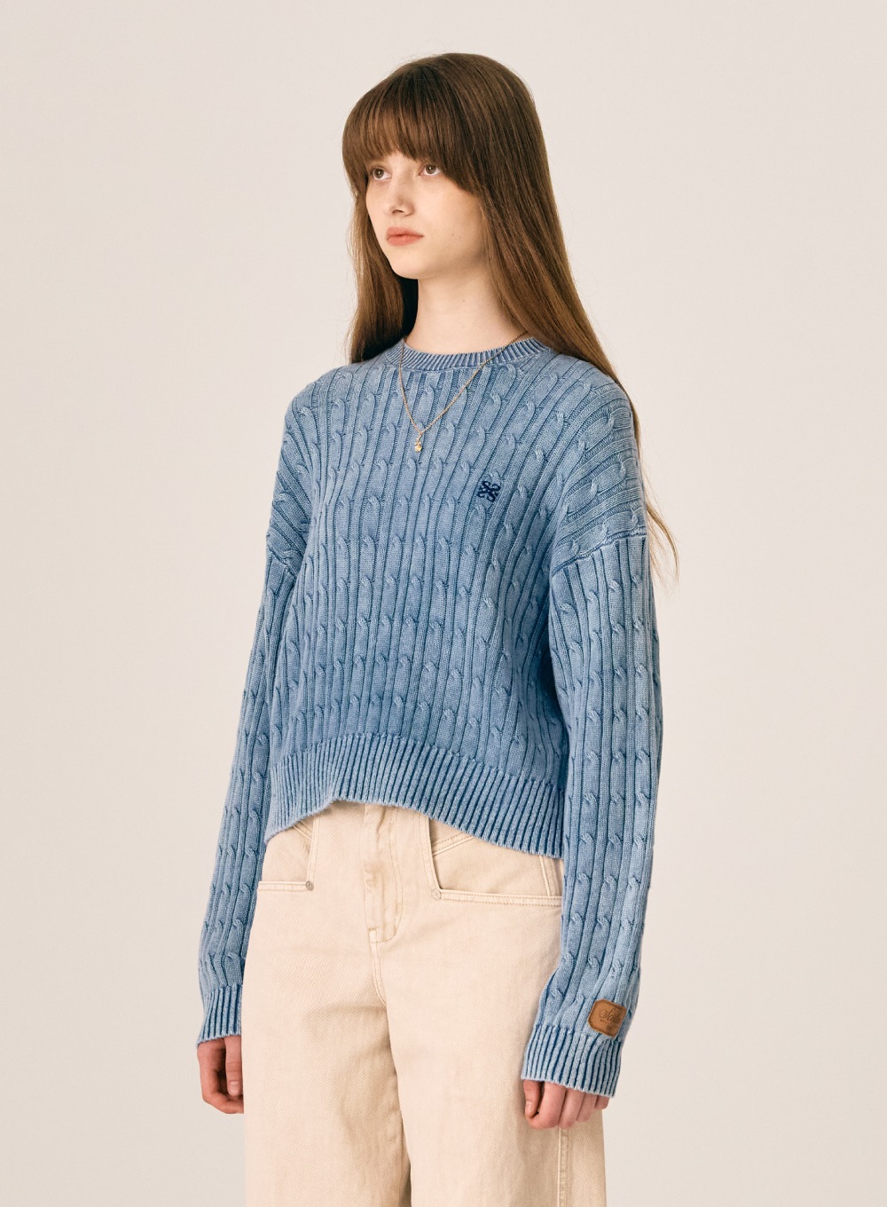 【SATUR】 (W) CLASSIC DYED CABLE KNIT : MIDNIGHT BLUE