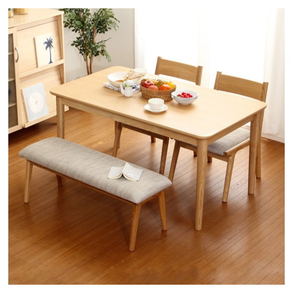 SH-01RIS-4BN ダイニング 4点セット(テーブル+チェア2脚+ベンチ)ナチュラルロータイプ 木製アッシュ材 Risum-リスム- ベージュ メーカー直送