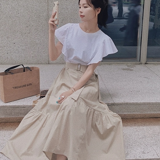 レディース ワンピース フレアワンピース 半袖 ラウンドネック ビックカラー ミディアム丈 ウエストベルト かわいい 大人可愛い きれいめ シンプル カジュアル 上品 おしゃれ かっこいい