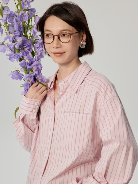 レトロカジュアルルーズ長袖ストライプシャツ