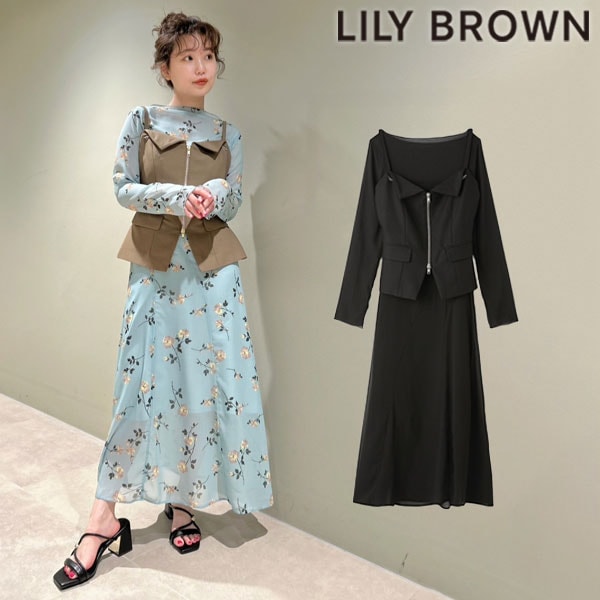 【SALE60%OFF】【即納】 リリー ブラウン LILY BROWN ワンピース ビスチェ＆シアーワンピースセット 長袖 ロング丈 lwfo251149