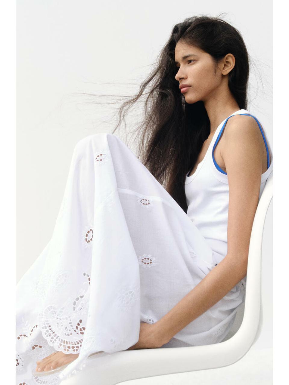 H&M ブロデリーアングレーズドローストリングスカートホワイト 1345512001