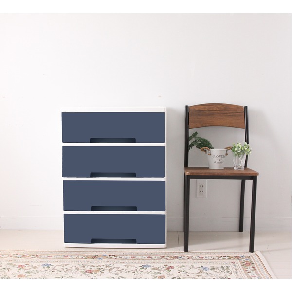 チェスト タンス 約幅60cm 4段 ネイビー ワイドタイプ キャスター 引き出し 日本製 プラスチック ニューライフ 衣類収納 組立品