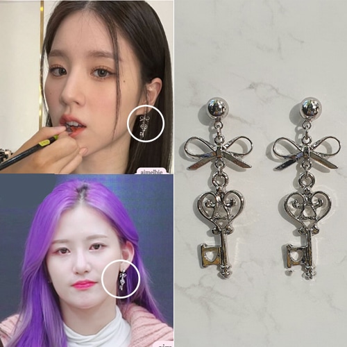 [今月の少女ヒジン着用イヤリング] 韓国の人気芸能人着用Sweet Silver Key Earrings セレブが愛するカスタムジュエリー SNSで人気 イヤリング デイリーアクセサリー 6,350円