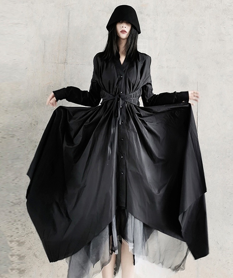 【セット価格】不規則シャツワンピース シャツワンピース メッシュスカート ワンピース スカート モード系. ブラックコーデ おしゃれ レディース a3799