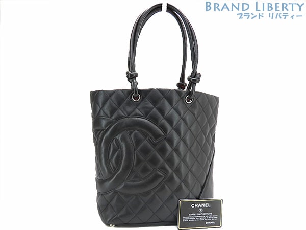 美品シャネルカンボンラインミディアムトートバッグショルダーバッグハンドバッグブラックカーフレザー