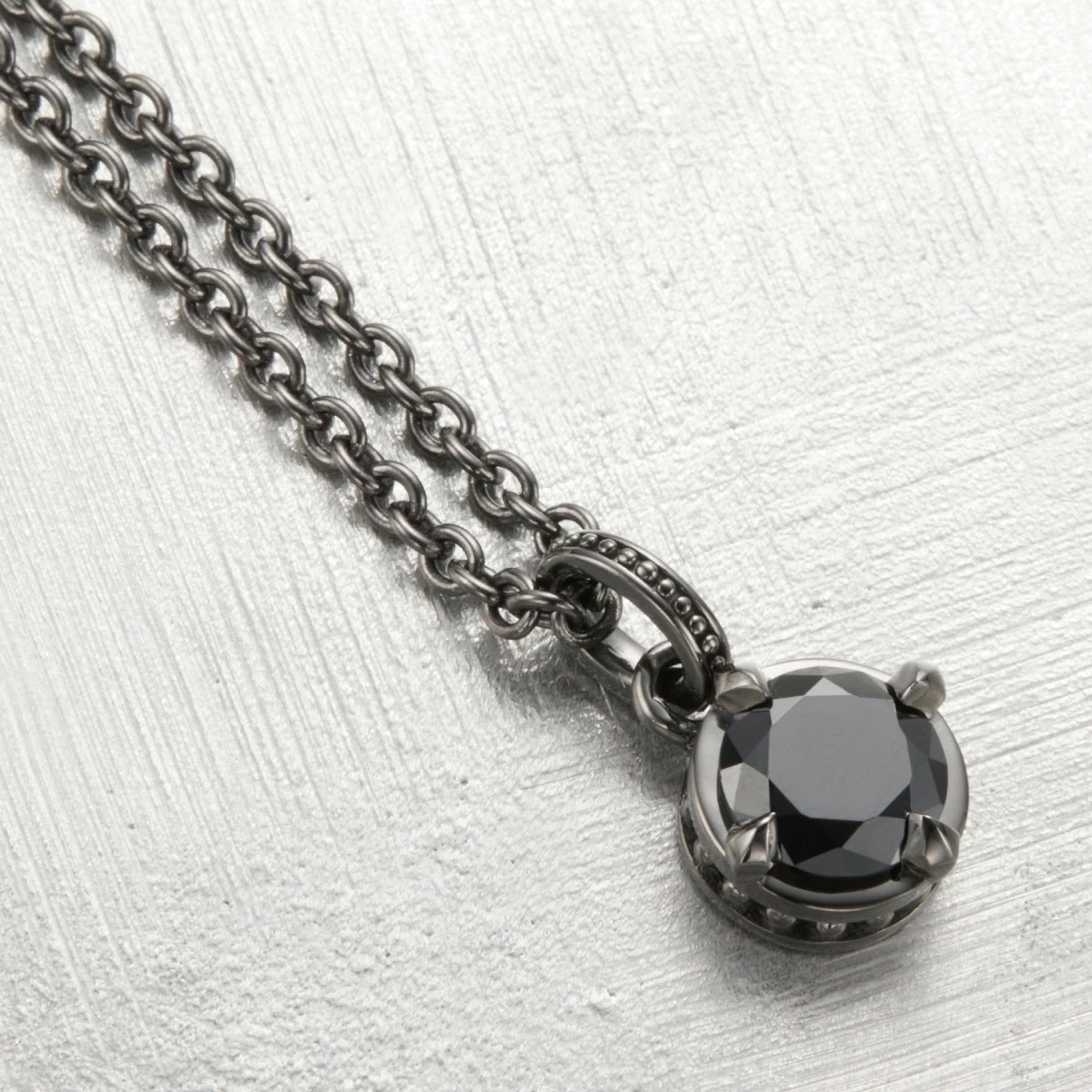 ネックレス メンズ シルバー925 ブラックコーティング 大粒 キュービックジルコニア 一石