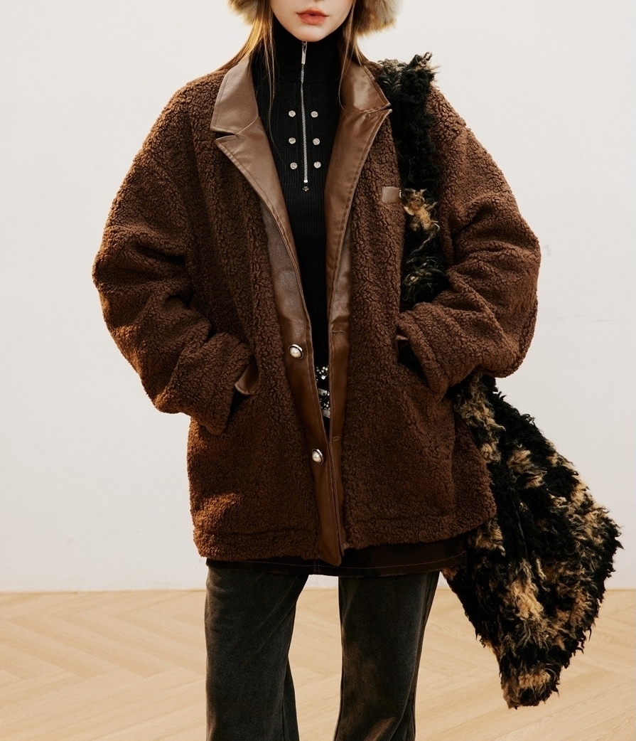 ボア レザー ジャケット 2色 モード アウター ストリート 無地 フェイクレザー ホームパーティーアイテム フロントボタン ボア 謝恩会 ラウンジウェア スケーター レディース かわいい 大人可愛い