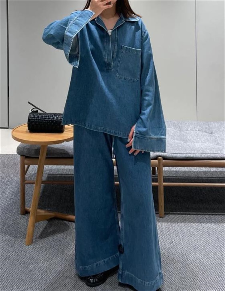 INSスタイル ストレートパンツ シャツ ブラウス スラックス ロングパンツ 2024春 デニムパンツ 欧米風 ジーンズ スリム ファッション セットアップ デニムコート