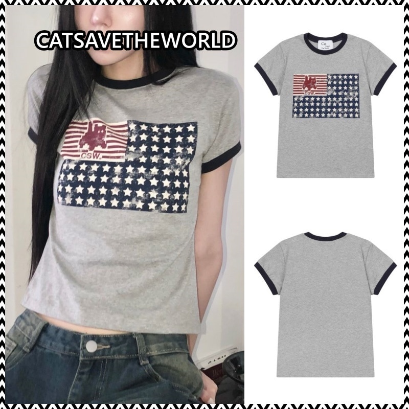 CATSAVETHEWORLD AME CAT AND STRIPE FINGER HALF T 6,873円