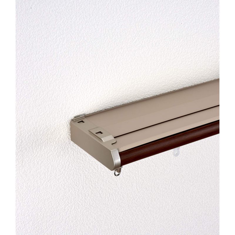 カーテンレール 木目ブラウン ダブル 1.1m~2.0m 伸縮式木目調リターン機能・カバートップ付省エネカーテンレール 30009