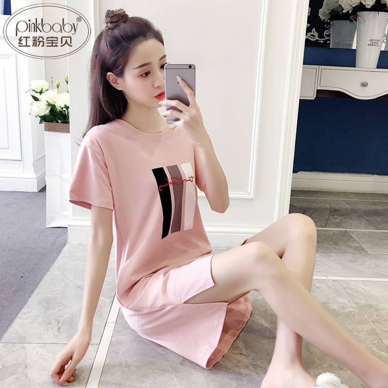 女性用夏パジャマ 夏用ナイトドレス 半袖 女の子用 大きいサイズ ナイトドレス 薄手 ホームウェア シンプルで外出にも着られます