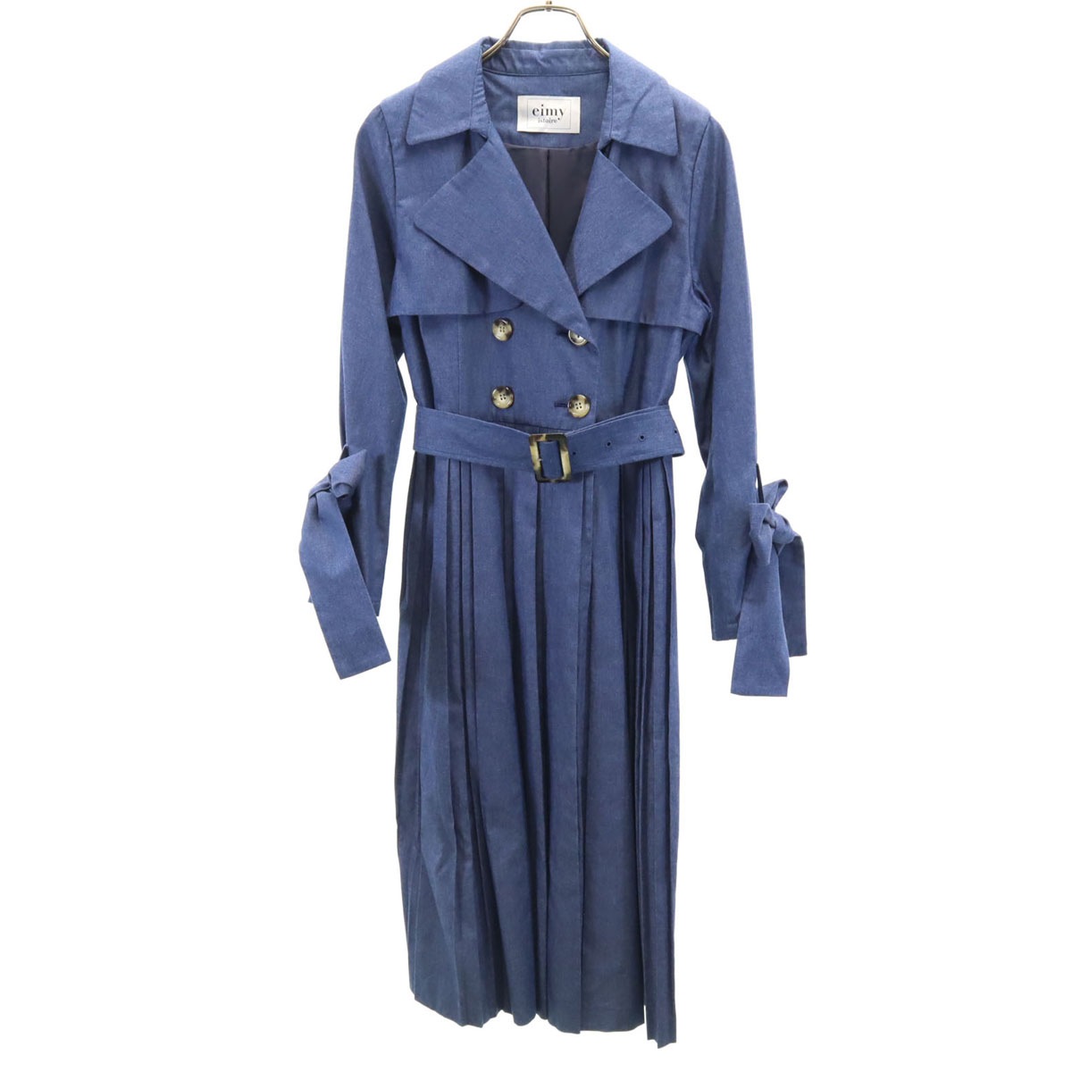 ダブル　プリ－ツ切替 コート F ブルー系 レディース 古着