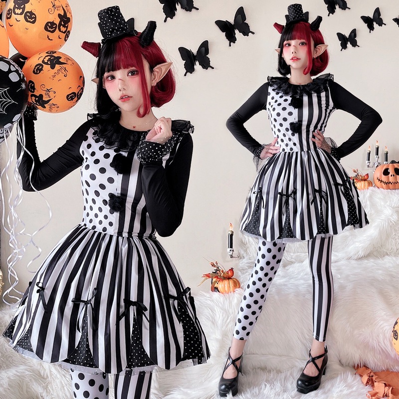 ハロウィンコスチューム ホラー サーカス ゴースト 人形 ピエロ コス ステージパフォーマンスコスチューム レディース ドレス