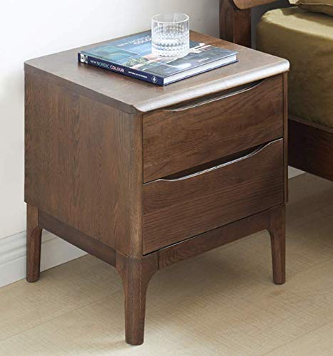 MU RONG サイドテーブル ベッドサイドテーブル ナイトテーブル キャビネット オーク 木製 無垢材 ナチュラル素材 アンティーク 引き出し２つ付き しやすい 組立不要 高さ50cmx幅42cmx