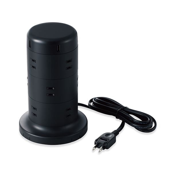 (5個セット) エレコム 延長コード タワー電源タップ 12個口 2m ほこりシャッター付 ブラック TT-U02-1220BKX5